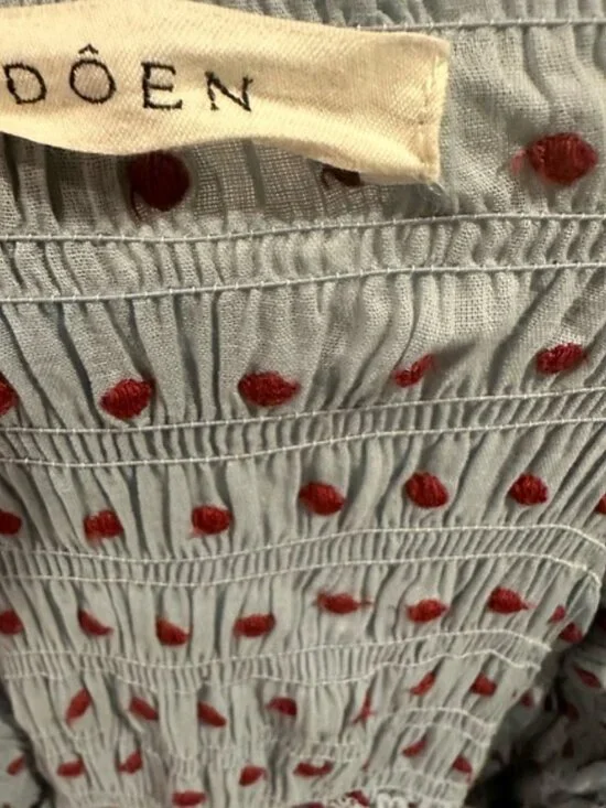 Doen Sol Blue RED Pol Ka Dot Ruffle Maxi Dress - Picture 6 of 8